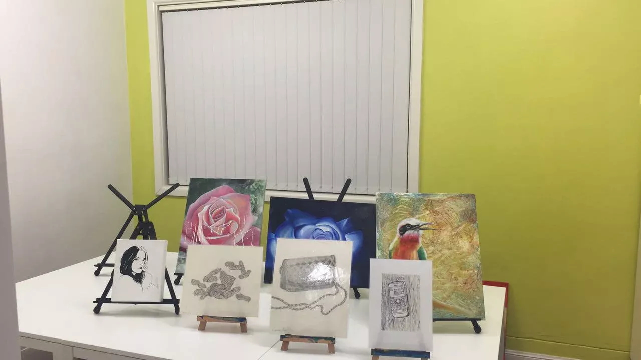 Student working on art